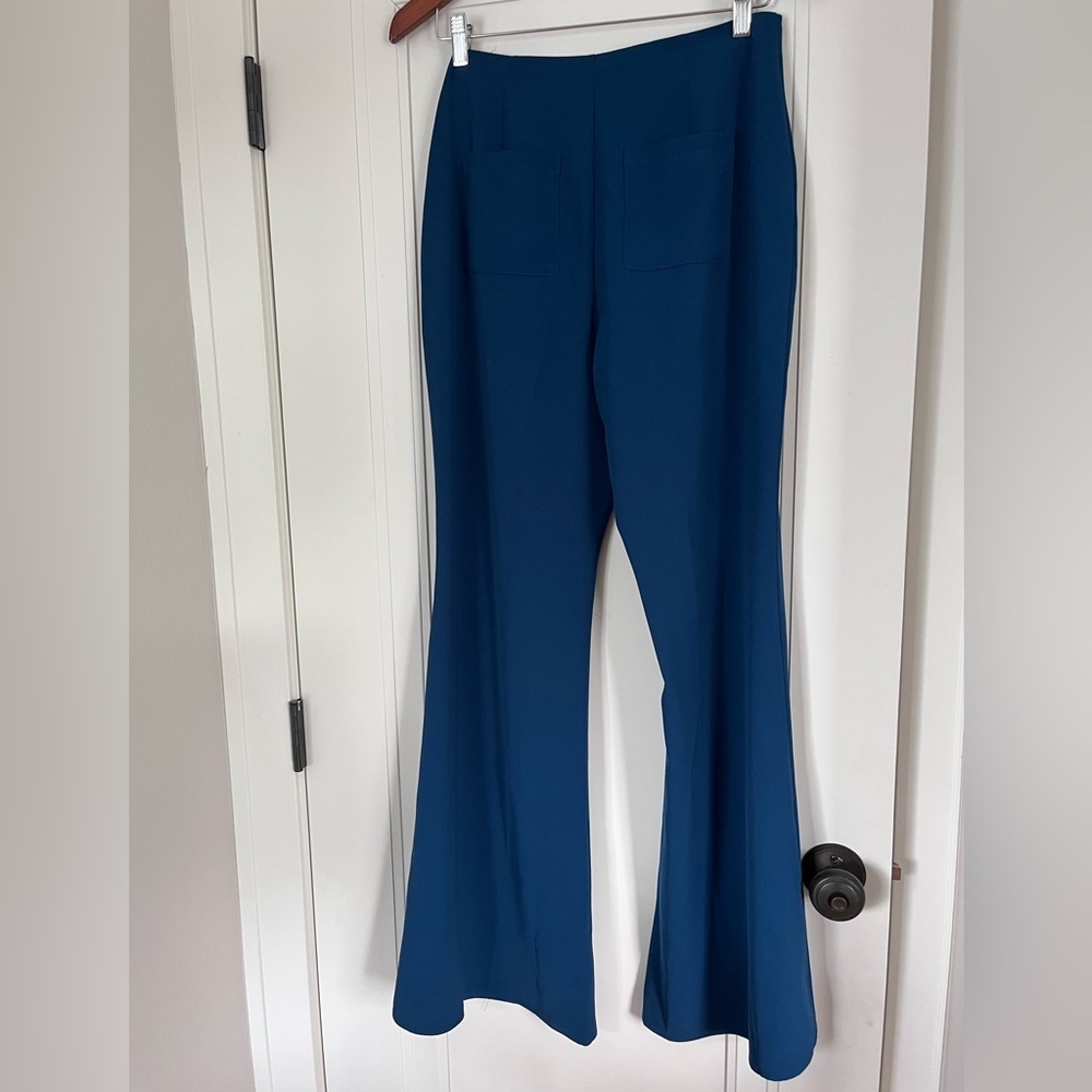 NWT Leith Nordstrom Work Pants Trousers Blue Turquoise Flared Size S - Picture 4 of 5